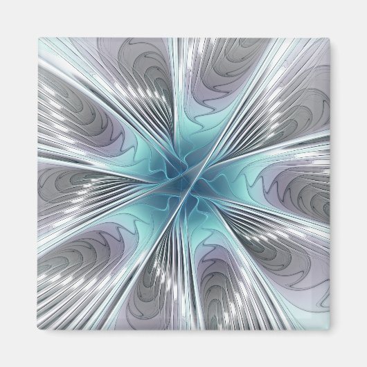 Elegance Modernes Blue Grau Weiß Fraktal Blume Magnet (Vorne)