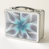 Elegance Modernes Blue Grau Weiß Fraktal Blume Metall Brotdose (Rückseite)