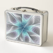 Elegance Modernes Blue Grau Weiß Fraktal Blume Metall Brotdose (Vorderseite)