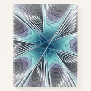 Elegance Modernes Blue Grau Weiß Fraktal Blume Notizblock