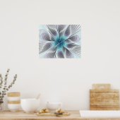Elegance Modernes Blue Grau Weiß Fraktal Blume Poster (Küche)