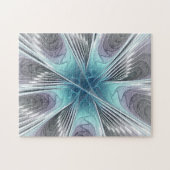 Elegance Modernes Blue Grau Weiß Fraktal Blume Puzzle (Horizontal)