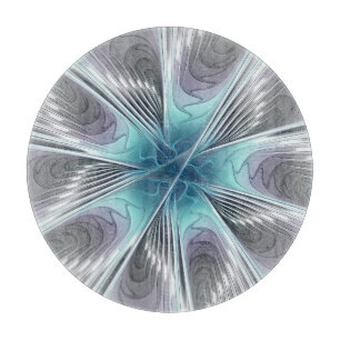 Elegance Modernes Blue Grau Weiß Fraktal Blume Schneidebrett