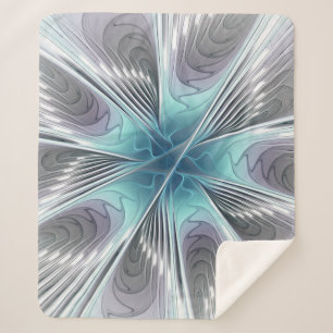 Elegance Modernes Blue Grau Weiß Fraktal Blume Sherpadecke