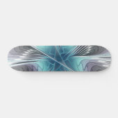 Elegance Modernes Blue Grau Weiß Fraktal Blume Skateboard (Horizontal)