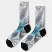 Elegance Modernes Blue Grau Weiß Fraktal Blume Socken (Linkes Detail)