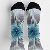 Elegance Modernes Blue Grau Weiß Fraktal Blume Socken (Oben)