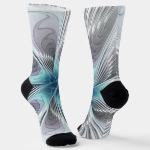 Elegance Modernes Blue Grau Weiß Fraktal Blume Socken