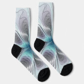 Elegance Modernes Blue Grau Weiß Fraktal Blume Socken (Rechts)