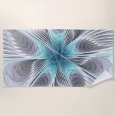 Elegance Modernes Blue Grau Weiß Fraktal Blume Strandtuch (Vorderseite)