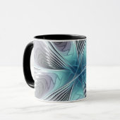 Elegance Modernes Blue Grau Weiß Fraktal Blume Tasse (Vorderseite Links)