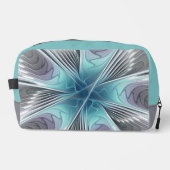 Elegance Modernes Blue Grau Weiß Fraktal Blume Waschbeutel (Vorderseite)