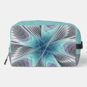 Elegance Modernes Blue Grau Weiß Fraktal Blume Waschbeutel (Rückseite)