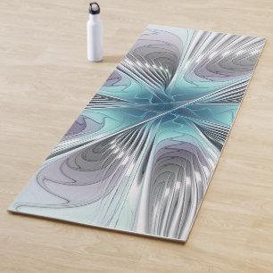 Elegance Modernes Blue Grau Weiß Fraktal Blume Yogamatte