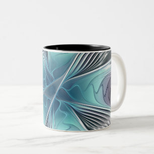 Elegance Modernes Blue Grau Weiß Fraktal Blume Zweifarbige Tasse