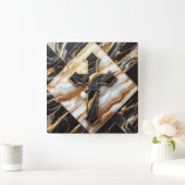 Elegance Monochrome Keramik Muster Gilded Touchs Quadratische Wanduhr (Zuhause)