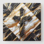 Elegance Monochrome Keramik Muster Gilded Touchs Quadratische Wanduhr (Vorderseite)