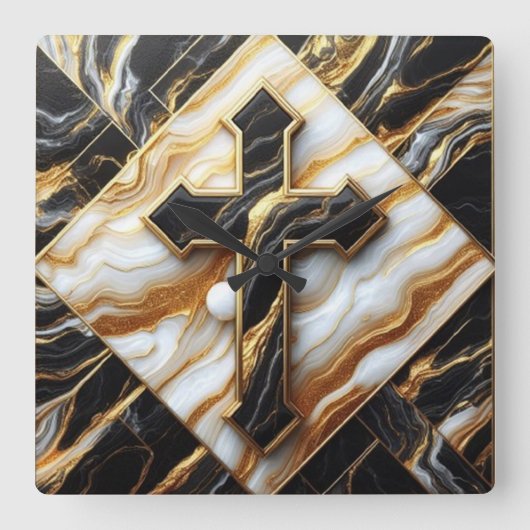 Elegance Monochrome Keramik Muster Gilded Touchs Quadratische Wanduhr (Vorderseite)