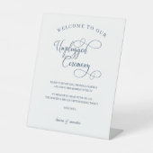 Elegance Navy Blue Script Unplugged Zeremonie Sockelschild (Vorderseite)