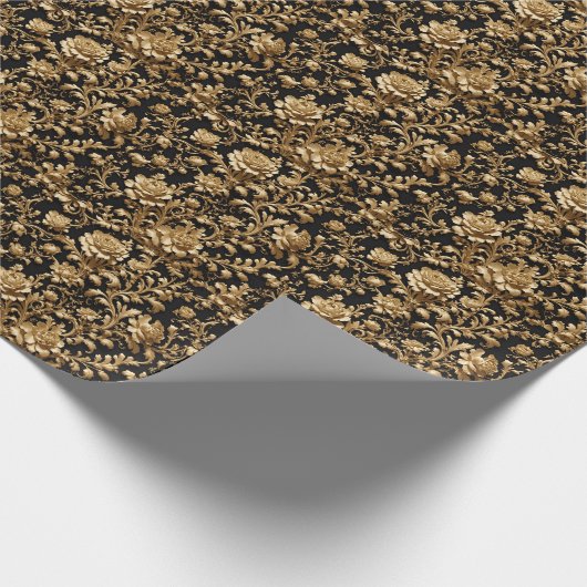 Elegance neu definiert: Schwarz und Gold Floral Fl Geschenkpapier (Ecke)