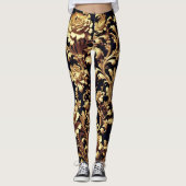 Elegance neu definiert: Schwarz und Gold Floral Fl Leggings (Vorderseite)
