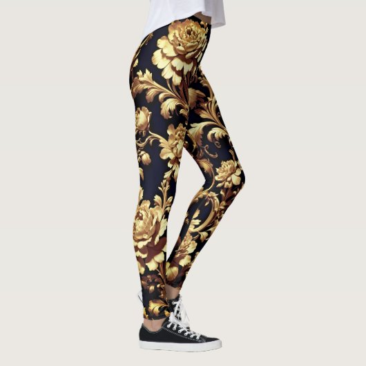Elegance neu definiert: Schwarz und Gold Floral Fl Leggings (Rechts)