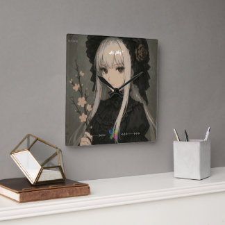 Elegance of the Midnight Blossom Maiden Premium Quadratische Wanduhr