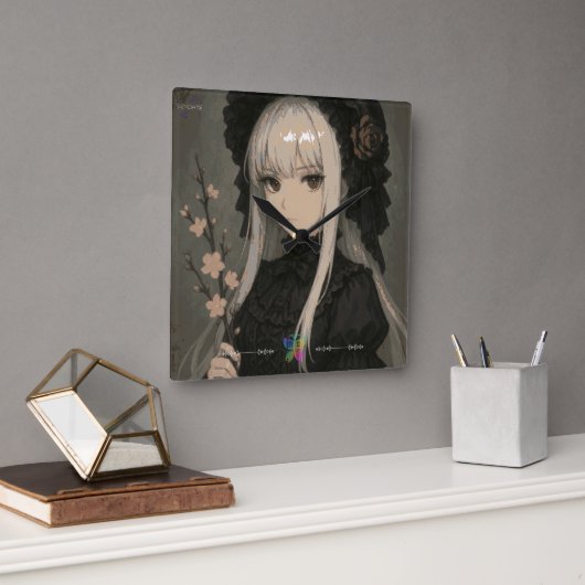 Elegance of the Midnight Blossom Maiden Premium Quadratische Wanduhr (Büro)