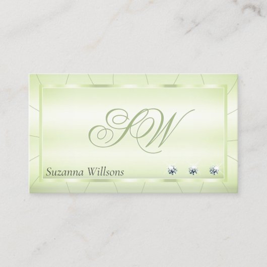 Elegance Pastel Green mit Diamonds und Monogram Visitenkarte (Vorderseite)