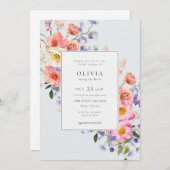 Elegance Pink Boho Floral Brautparty Einladung (Vorne/Hinten)