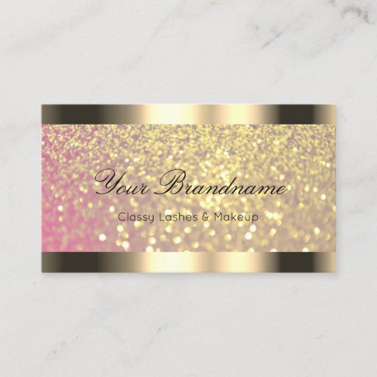 Elegance Pink Glitzer Gold Border Foto QR Code Visitenkarte (Vorderseite)