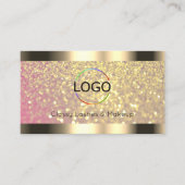 Elegance Pink Gold Glitzer Logo Foto und QR Code Visitenkarte (Vorderseite)