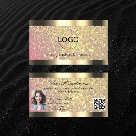 Elegance Pink Gold Glitzer Logo Foto und QR Code Visitenkarte