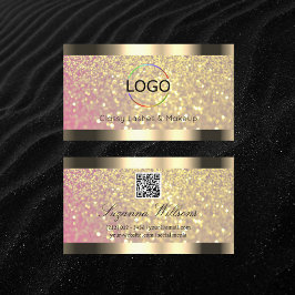 Elegance Pink Lilac Gold Glitzer Logo und QR Code Visitenkarte
