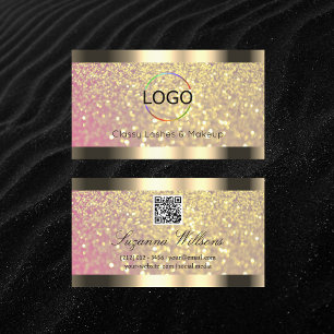 Elegance Pink Lilac Gold Glitzer Logo und QR Code Visitenkarte