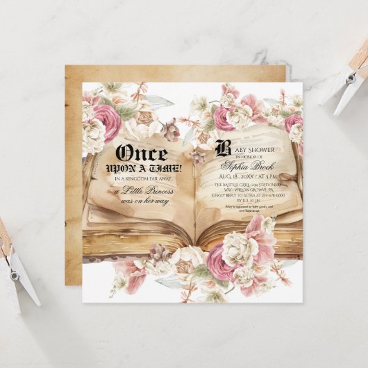 Elegance Pink Rose Floral Royal Baby Shower Einladung (Vorderseite/Rückseite Beispiel)