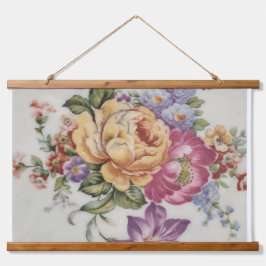 Elegance: Porzellan Inspiriert Holzteppich Wandteppich Mit Holzrahmen