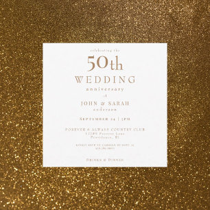 Elegance Quadratisch Weiß & Gold 50. Hochzeitstag  Einladung