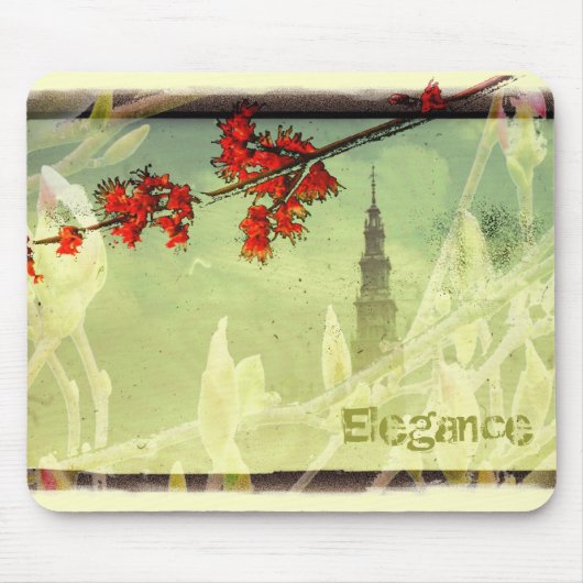 Elegance Red Green Blume Tower Mousepad (Vorne)