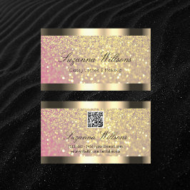 Elegance Rosa Golden Glitzer Gold Border QR Code Visitenkarte