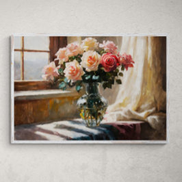 Elegance: Rose durch das Fenster Poster