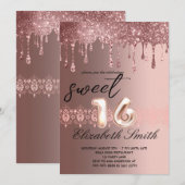 Elegance Rose Gold Tropfen 16 . Geburtstag Einladung (Vorne/Hinten)