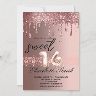 Elegance Rose Gold Tropfen 16 . Geburtstag Einladung