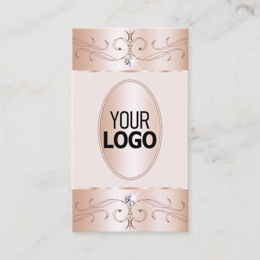 Elegance Rose Gold Verzierte Ornamente Logo hinzuf Visitenkarte (Vorderseite)