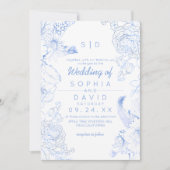 Elegance Rustic Blue Wildflower Wedding Einladung (Vorderseite)