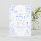 Elegance Rustic Blue Wildflower Wedding Einladung (Stehend Vorderseite)
