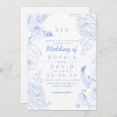 Elegance Rustic Blue Wildflower Wedding Einladung (Vorne/Hinten)