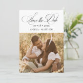 Elegance Script 2 Foto Hochzeit Save The Date (Stehend Vorderseite)