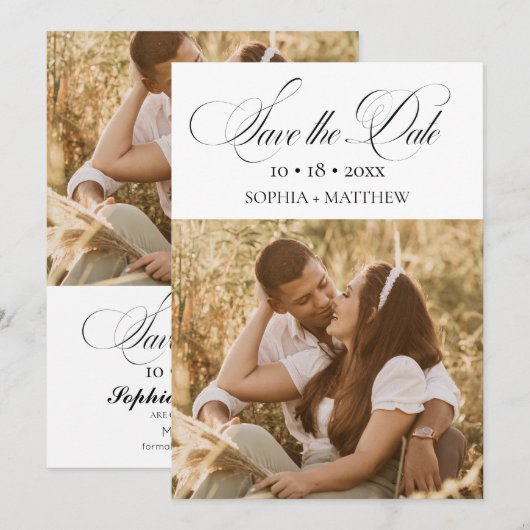 Elegance Script 2 Foto Hochzeit Save The Date (Vorne/Hinten)