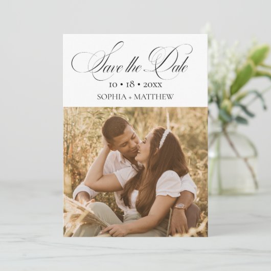 Elegance Script 2 Photo Wedding Save The Date (Stehend Vorderseite)